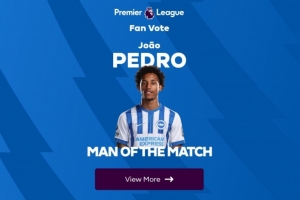 点射双响！若昂-佩德罗当选布莱顿vs莱斯特城最佳球员