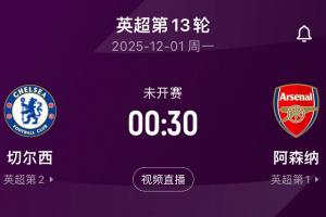 伦敦德比蓄势待发！英超第2切尔西将战第1阿森纳，枪手明日踢拜仁