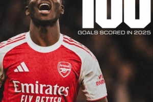 萨卡替补破门，打进阿森纳在2025年各项赛事第100粒进球