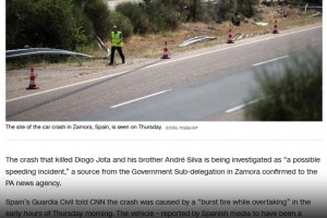 CNN：当地政府正以 “可能的超速事故” 调查若塔兄弟车祸